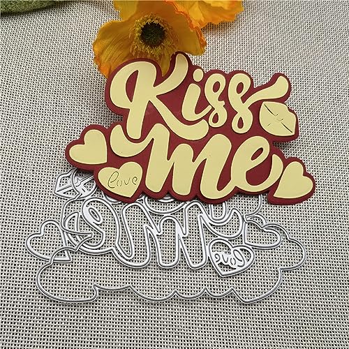 Stanzschablone, 7,5 x 12,5 cm, Kiss Me Buchstaben, Hintergrundrahmen, Metall-Stanzformen, Schablonen für dekorative Prägung, Handarbeitsvorlage von FOSANGPUSHI