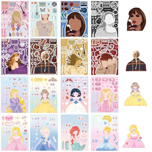 FOSDICK 32 Stück Make a Face Sticker, Make a Face DIY Aufkleber, Make Your Own Stickers, Prinzessin und Zeichentrickfigur Sticker Set, Sticker Kinder für Geburtstag Geschenk Schule Belohnung von FOSDICK