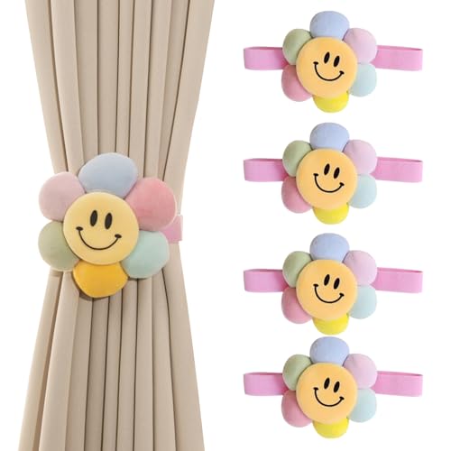 FOSDICK 4Stück Vorhang Raffhalter, Blume Raffhalter für Vorhänge, Elastisches Band Gardinenhalter, Vorhang Halter mit Schnalle, Cartoon Gardinen Raffhalter, Vorhanghalter für Haus Büro Kinderzimmer von FOSDICK