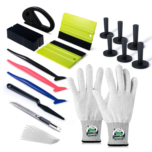 FOSHIO Auto Vinyl Werkzeug Kit Autofolie Rakel Set für Tönungsfolie Wrap Folien WerkzeugSet für Wrapping 6PCS Auto Wrap Magnete und Vinyl Wrap Handschuhe Schaber Filzrakel Rakel Cuttermesser von FOSHIO