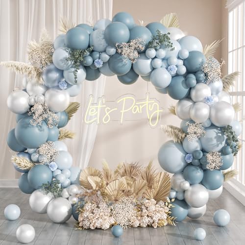 130pcs Dusty Blue Balloon Arch Kit, Dusty Blue Balloons with Light Blue Pearl White Balloons for Baby Shower Bridal Shower Wedding Birthday Party Decorations von FOTIOMRG