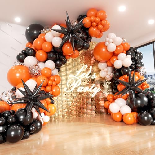 Orange und Schwarz Ballon Girlande Bogen Kit 18 12 10 5 Zoll Orange Schwarz und Weiß Luftballons mit Luftballons für Geburtstag Abschluss Halloween Party Dekorationen von FOTIOMRG