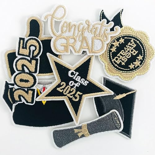 8 Stück Abschlusssaison Bügelbild Stickerei Patch Varsity Stickerei Stoff Patch DIY Handwerk Dekorative Geschenke Lehrer Student Uniform Jacke Jeans Rucksack Hut von FOTN