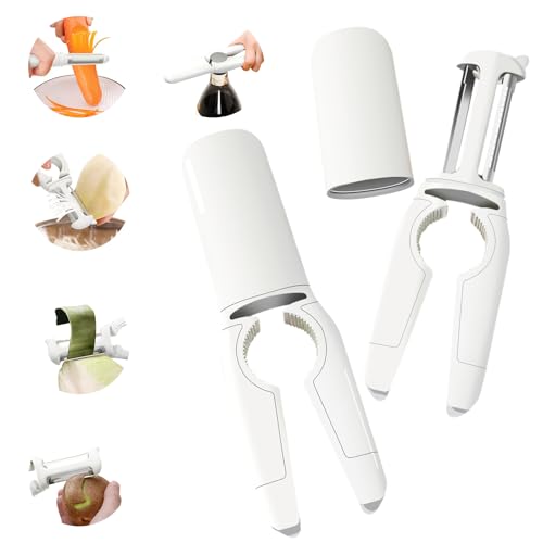 FOTN Schäler + Zerkleinerer + Lochgraben + Flaschenöffnung + Dosenheben, 5-in-1-Schäler, Apfel, Obst, Karotte, Gemüse, Kartoffelschäler, tragbarer Schäler, mit ergonomischem Anti-Rutsch-Griff und von FOTN