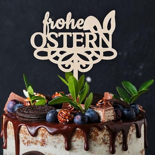 CAKE TOPPER Frohe Ostern aus Holz - Tortendeko & Kuchendeko - Osterdeko - Torten-stecker (Frohe Ostern Hasenohren) von FOTOFOL