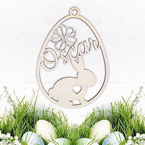 FOTOFOL Osterschmuck aus natürlichem Birkensperrholz mit Wunschnamen - Anhänger Ostern Ei personalisiert mit Namen, Hängedekoration aus Holz, personalisierte Ostereier als Geschenk (Style 1) von FOTOFOL