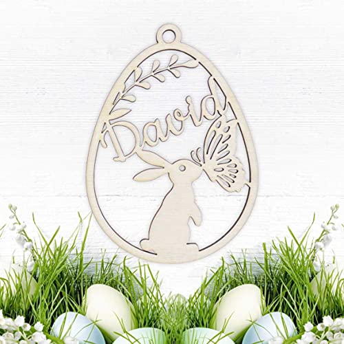 FOTOFOL Osterschmuck aus natürlichem Birkensperrholz mit Wunschnamen - Anhänger Ostern Ei personalisiert mit Namen, Hängedekoration aus Holz, personalisierte Ostereier als Geschenk (Style 6) von FOTOFOL