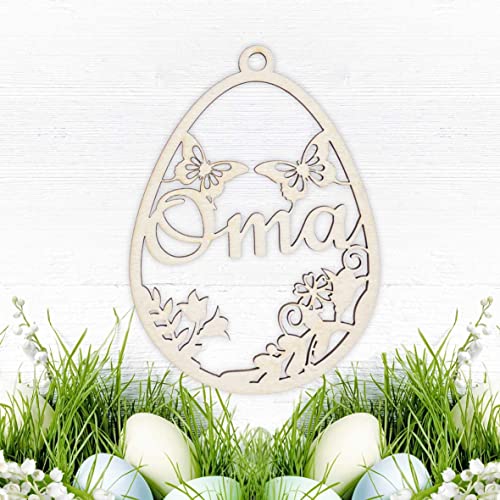 FOTOFOL Osterschmuck aus natürlichem Birkensperrholz mit Wunschnamen - Anhänger Ostern Ei personalisiert mit Namen, Hängedekoration aus Holz, personalisierte Ostereier als Geschenk (Style 8) von FOTOFOL