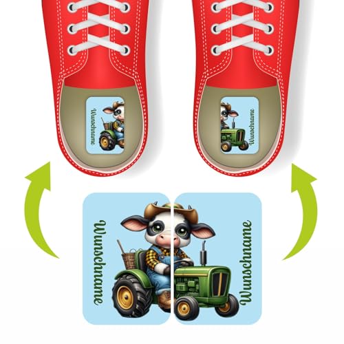 Namensaufkleber Set für Schuhe - individuell personalisierte Etiketten mit Wunschname -links rechts Aufkleber - Kinder Aufkleber mit Wunschtext für Schuhe (Traktor) von FOTOFOL