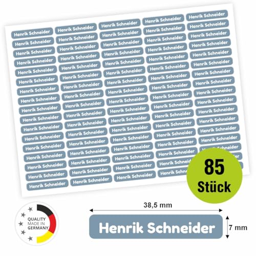 Namensaufkleber - personalisierte Aufkleber mit Wunschname für Stifte und alle Schulsachen (Blau, 85 Stück) von FOTOFOL