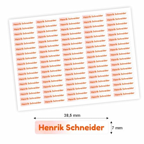 Namensaufkleber - personalisierte Aufkleber mit Wunschname für Stifte und alle Schulsachen (Farbverlauf Orange, 85 Stück) von FOTOFOL