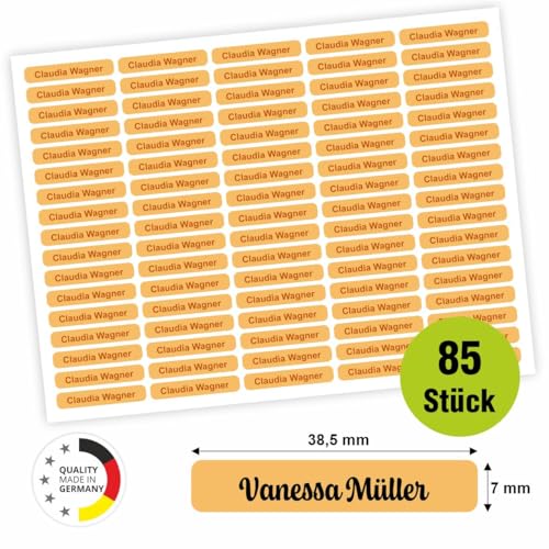Namensaufkleber - personalisierte Aufkleber mit Wunschname für Stifte und alle Schulsachen (Gelb, 85 Stück) von FOTOFOL