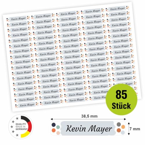 Namensaufkleber - personalisierte Aufkleber mit Wunschname für Stifte und alle Schulsachen (Punkte, 85 Stück) von FOTOFOL