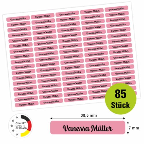 Namensaufkleber - personalisierte Aufkleber mit Wunschname für Stifte und alle Schulsachen (Rosa, 85 Stück) von FOTOFOL