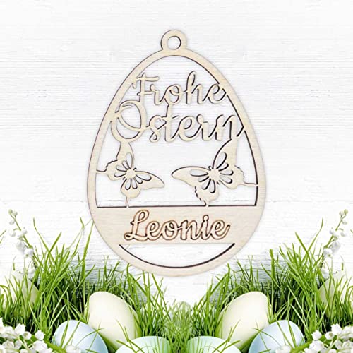 Osterschmuck aus natürlichem Birkensperrholz mit Wunschnamen - Anhänger Ostern Ei personalisiert mit Namen, Hängedekoration aus Holz, personalisierte Ostereier als Geschenk (Style 18) von FOTOFOL