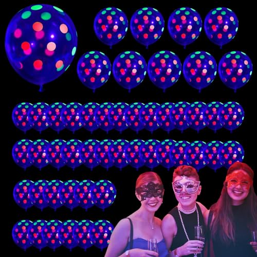 Neon-Luftballons, leuchten im Dunkeln, 30,5 cm, klare UV-Neon-Ballons mit Herzen, Punkten, Sternen, fluoreszierende Luftballons, leuchten im Dunkeln, Partyzubehör für Feiertage, Jubiläen Founcy von FOUNCY
