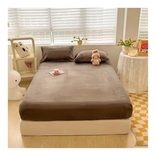 FOVAOK Samt-Thermo-Bettlaken, Plüschstoff, Matratzenbezug für den Winter, Bettwäsche-Set für Einzel-, Doppel-, King-Size- und Queen-Size-Bett (dunkles Kaffeebraun, 1 Stück, 120 x 200 cm) von FOVAOK