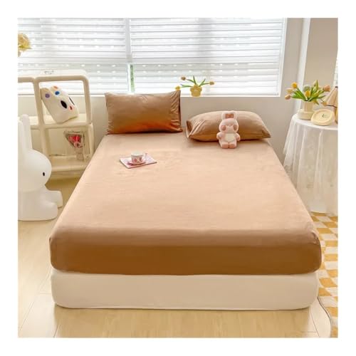 FOVAOK Samt-Thermo-Bettlaken, Plüschstoff, Matratzenbezug für den Winter, Bettwäsche-Set für Einzel-, Doppel-, Kingsize- und Queen-Size-Bett (Khaki, 1 Stück, 120 x 200 cm) von FOVAOK