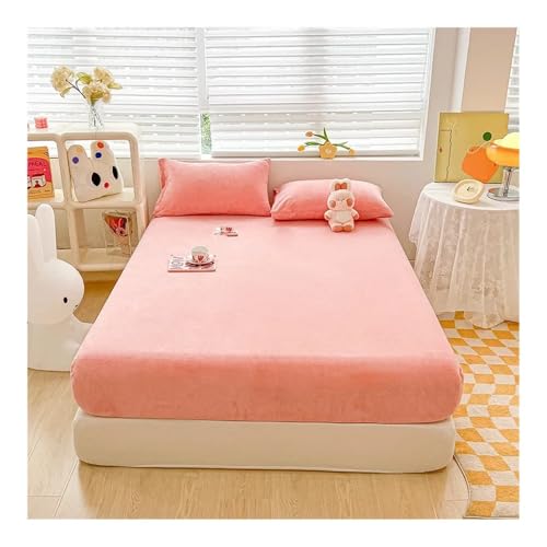 FOVAOK Samt-Thermo-Bettlaken, Plüschstoff, Matratzenbezug für den Winter, Bettwäsche-Set für Einzel-, Doppel-, Kingsize- und Queen-Size-Bett (Rosa, 1 Stück, 90 x 200 cm) von FOVAOK