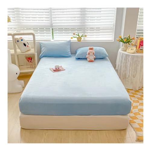 FOVAOK Samt-Thermo-Bettlaken, Plüschstoff, Matratzenbezug für den Winter, Bettwäsche-Set für Einzel-, Doppel-, Kingsize- und Queen-Size-Bett (blau, 1 Stück, 120 x 200 cm) von FOVAOK