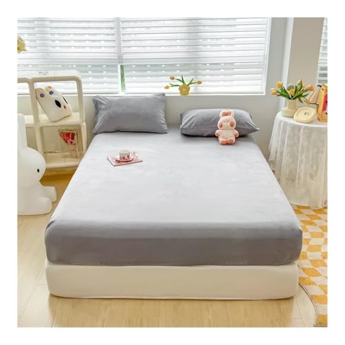 FOVAOK Samt-Thermo-Bettlaken, Plüschstoff, Matratzenbezug für den Winter, Bettwäsche-Set für Einzel-, Doppel-, Kingsize- und Queensize-Bett (Hellgrau, 1 Stück, 90 x 200 cm) von FOVAOK