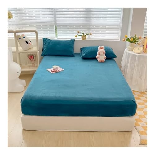 FOVAOK Samt-Thermo-Bettlaken, Plüschstoff, Matratzenbezug für den Winter, Bettwäsche-Set für Einzelbett, Doppelbett, Kingsize, Queen-Size-Bett, Blau 2, 1 Stück, 120 x 200 cm von FOVAOK