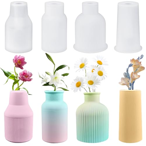 FOVHEE 4 Stück Vase Silikonform,Silikonformen Gießformen,Gießformen Silikon,Raysin Gießformen für DIY Blumentopf Formen,Silikon Gießform Epoxidharz Blumenvase zur Herstellung Dekorativen Ornamenten von FOVHEE