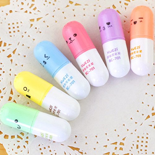 Ogquaton 6 Teile/Satz Mini Pille geformt textmarker zum schreiben, nettes Gesicht Graffiti Marker Stift Korean schreibwaren schulbedarf Kreative und Nützliche von FOXCUP