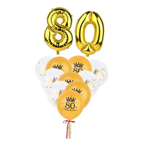 FOYTOKI 12 Teiliges Set Goldene Nummer 80 Luftballons Mit Konfetti Ballons Geburtstagsdeko Mit Zahlenballons Und Druckballons Sowie Konfetti Ballons Für von FOYTOKI