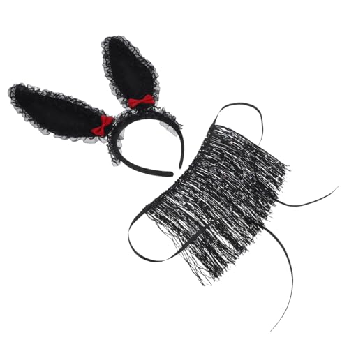 FOYTOKI Hasenohren-stirnbandmaske Häschen-accessoires Für Frauen Haarreifen Mit Hasenohren Häschen-cosplay-kostüm Osterhasenohren Kaninchen-kopfschmuck Ostermasken Tierkostüm Black Plastik von FOYTOKI