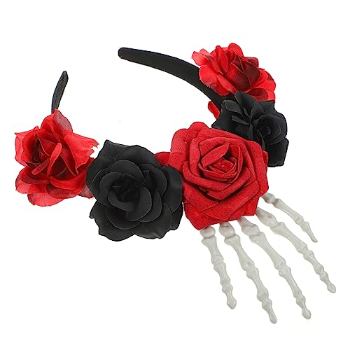 FOYTOKI Skelett Party Kostüm Rosenhaarreifen Mexikanisches Haarschmuck für Kopfbedeckung Tag Toten Blumenkrone Frauen für Cosplay Hand Mädchen Stirnband Halloween Kopfschmuck von FOYTOKI