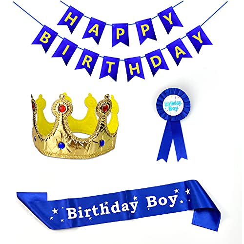 Geburtstag König Krone für Jungen, Geburtstag Junge Party Zubehör Set, Geburtstag Junge Schärpe und Button Pins Happy Birthday Banner für Jungen Geburtstag Party Dress Up Dekoration von FOZUBOYO