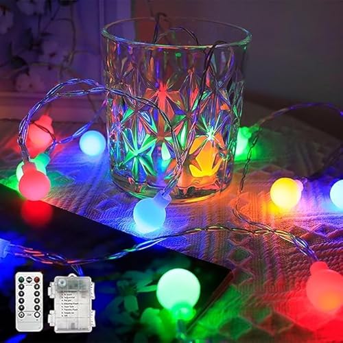 FPEAOB LED Weihnachtsdeko Lichterkette Außen Batterie, Weihnachtsbeleuchtung 10m 80 LED Wasserdicht Kugeln Lichterkette Bunt Lichtervorhang mit Fernbedienung für Weihnachten Deko Innen und Außen von FPEAOB