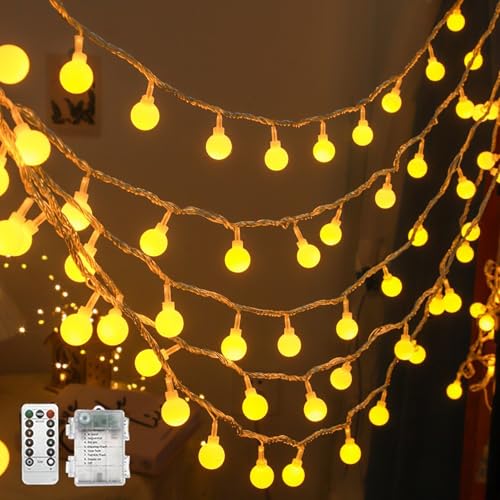 FPEAOB Lichterkette Außen Innen Batterie, 2 Stück 6M 50 Led Kugel Camping Lichterkette Wasserdicht 8 Modi mit Fernbedienung, Weihnachtsbeleuchtung für Innen Außen, Hochzeit, Weihnachten, Balkon Deko von FPEAOB