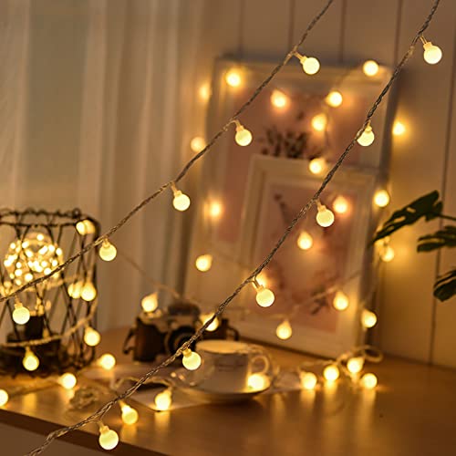 LED Lichterkette Außen Batterie Lichterkette Innen Weihnachtsdeko 5m 50 LED Kugeln Lichterketten Batterie Wasserdicht Warmweiß Weihnachtsbeleuchtung für Kinderzimmer Balkon Weihnachts Party Deko von FPEAOB