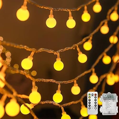 Lichterkette Batterie für außen und Innen, Weihnachtsdeko Weihnachtsbeleuchtung 10m 80 LED Warmweiß Kugeln Lichterkette mit Fernbedienung 8 Modi Wasserdicht für Zimmer Garten Party Weihnachten Deko von FPEAOB