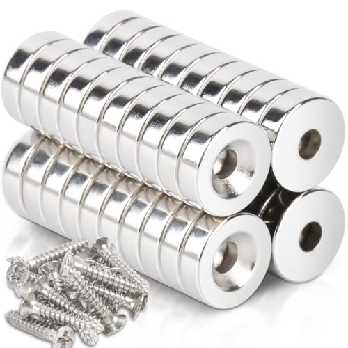 40 Stück Magnete Stark Neodym Magnete Mit Loch 10x3-3 mm, Neodym Magnete Flach Klein Starke Magnete zum Anschrauben Rund Magnet mit Schrauben für Magnettafel Kühlschrank Magnetboard Küche Büro von FPMYB