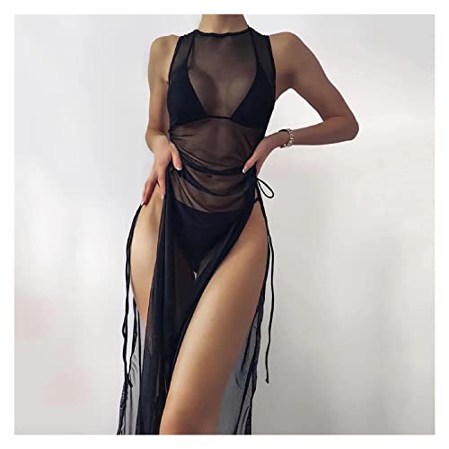 FQCXCKJ Strand-Überwürfe für Damen, Sommer, Strand-Überzug, sexy Bikini, Netzstoff, Chiffon-Minikleid (EM) von FQCXCKJ