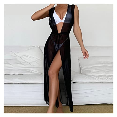 FQCXCKJ Strand-Überwürfe für Damen, Sommer, sexy Bikini, Netzstoff, Chiffon-Minikleid (C, XXL) von FQCXCKJ