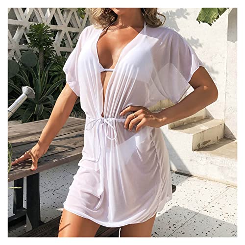 FQCXCKJ Strand-Überwürfe für Damen, Sommer, sexy Bikini, Netzstoff, Chiffon-Minikleid (K XL) von FQCXCKJ