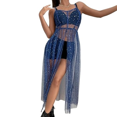 FQCXCKJ Strandüberzüge für Damen, Netzstoff, transparent, Sommerkleid, ärmellos, Strandkleider, Bikini-Überzug (blau, M) von FQCXCKJ