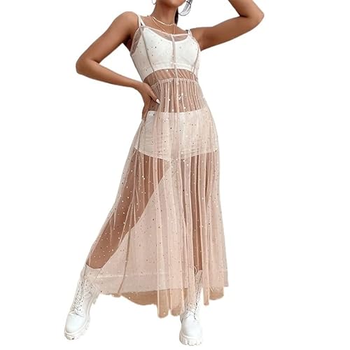 FQCXCKJ Strandüberzüge für Damen, transparentes Sommerkleid aus Netzstoff, ärmellos, Strandkleider, Bikini-Überzug (Rosa L) von FQCXCKJ