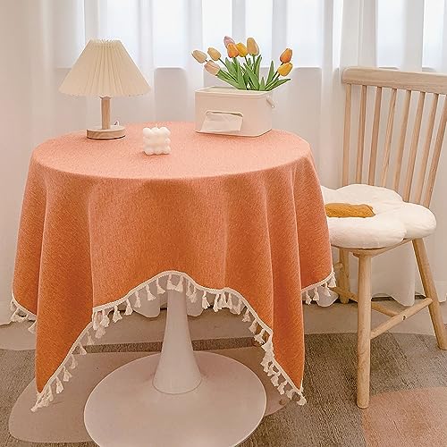 FQDZ Baumwoll-Leinen-Tischdecke im japanischen Stil, frische Dekoration, runde Tischabdeckung, Couchtisch-Akzent (Orange, 120 x 120 cm) von FQDZ