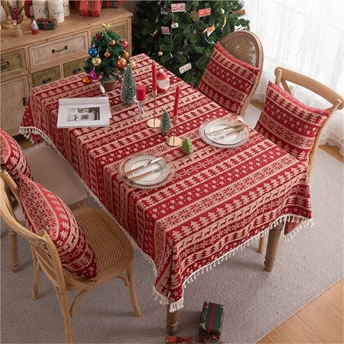 FQDZ Festive Christmas Red Elch-Design Polyester-Jacquard-Tischdecke mit goldenen Akzenten, Couchtischdecke für Urlaubsdekoration, Rot, 3,100 x 140 (320 g) von FQDZ