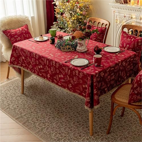 FQDZ Festive Christmas Red Elch-Design Polyester-Jacquard-Tischdecke mit goldenen Akzenten, Couchtischdecke für Urlaubsdekoration (Rot, 2,43 x 43 cm Kissenbezug) von FQDZ