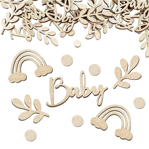 100 Stück Holz Babyparty Konfetti Babyparty Tischdekorationen Babyparty Dekoration für Jungen Mädchen Geschlecht Enthüllung Party Dekor von FQING