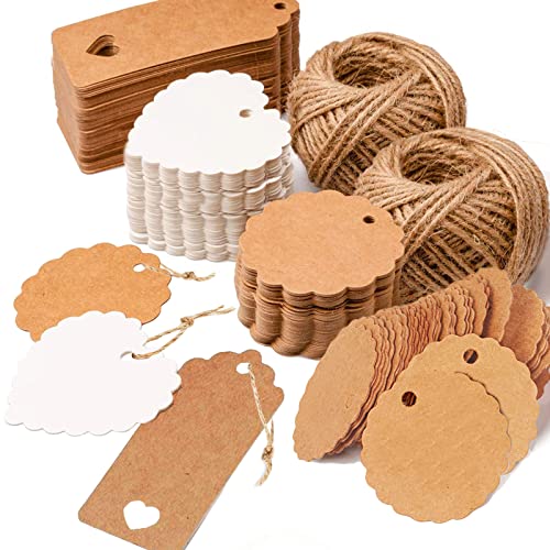 300stk Kraftpapier Rund Anhänger Etiketten Stern Geschenkanhänger und Jute Schnur 60M für Hochzeit Geschenke zum Basteln von FQUVSP