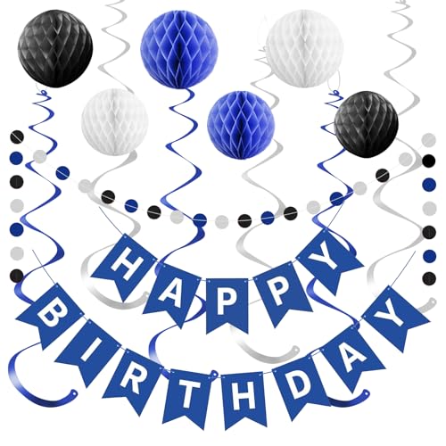 Blau Happy Birthday Dekorationen, Blau und Weiß Happy Birthday Banner, Blau Geburtstag Dekorationen für Männer Geburtstag Teil Dekorationen von FQZYLCH