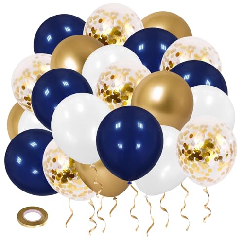 Luftballons Blaue und Gold, 50 Marineblaue Luftballons, 12 Zoll Große Luftballons Blaue und Gold Konfetti für Geburtstagsparty von FQZYLCH