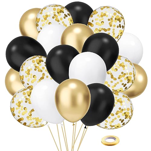 Luftballons schwarze und goldene, 50 Luftballons goldene, 12-Zoll-Luftballons schwarze, Latex ballons weiße und goldene Konfetti für Partys von FQZYLCH